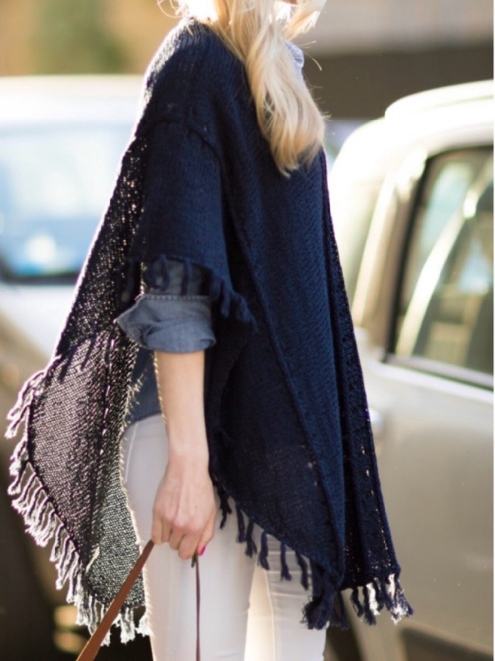 LOFT Fringed Poncho Size M/L